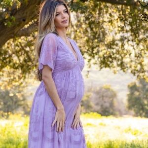 PinkBlush Lavender Lace Maternity Maxi Dress